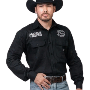 CAMISA RADADE BORDADA NEW WESTERN RODEIO COMPETIÇÃO COWBOY - PRETA